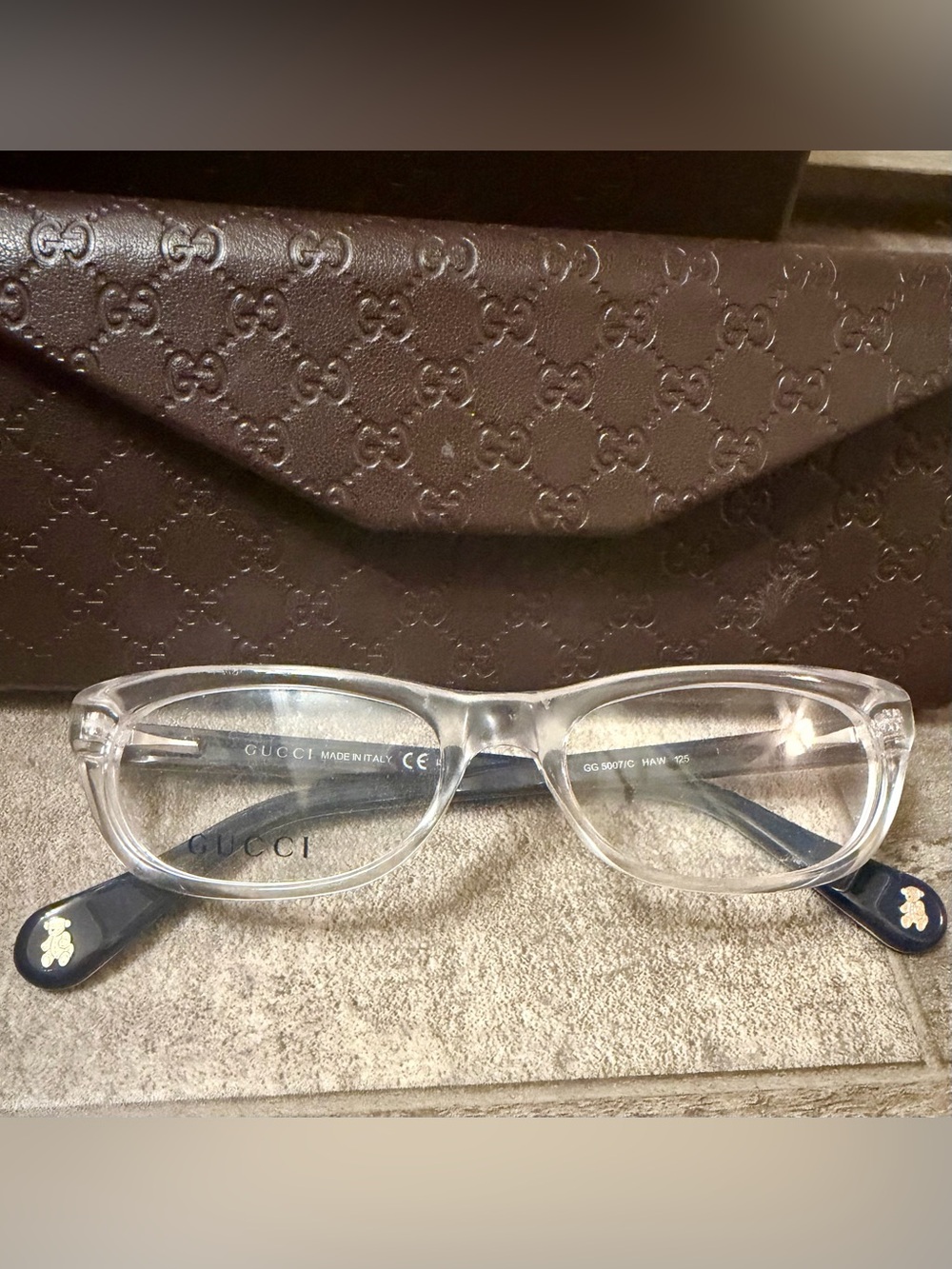 Kid’s NEW Auth. GUCCI GG Clear Frame Optical Glasses with Navy Temples age 2-6.